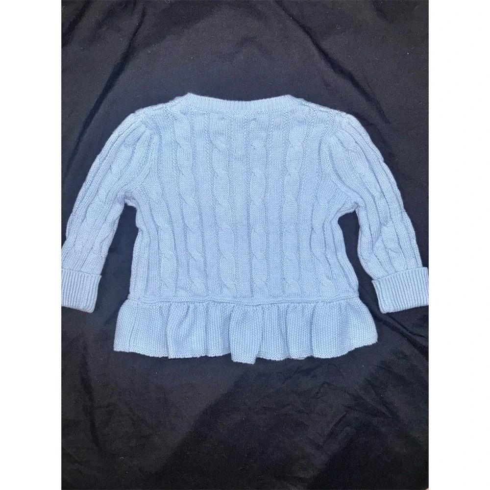 Ralph Lauren Baby Girls Cardigan Sweater Blue Cable Knit Peplum 9M polo pony NWT